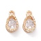 Alloy Clear Cubic Zirconia Charms, Long-Lasting Plated, Teardrop, Golden, 12.5x7x5mm, Hole: 1.8mm