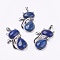 Natural Lapis Lazuli Kitten Pendants, with Brass Findings, Cat Silhouette Shape, Platinum, 44x26.5x7.5mm, Hole: 4x6mm