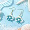 Shell Shape 304 Stainless Steel Dangle Earrings, with Shell Pendants & Cylinder Seed Bead & Shell Pearl Bead, Dark Turquoise, 46x25mm