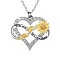 Brass Micro Pave Clear Cubic Zirconia Infinity Heart with Sunflower Pendant Necklaces for Women, Platinum, 16.26 inch(41.3cm)