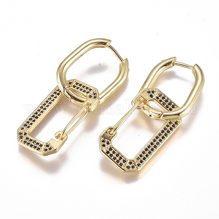 Серьги-кольца Huggie с подвесками из латуни с фианитами и кубическим цирконием EJEW-G279-01G-02-1