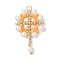 Glass Seed Beaded Flower Pendants, with Glass Pearl Beads & 304 Stainless Steel Jump Rings, Real 18K Gold Plated, Orange, 32x20x6.5mm, Hole: 3mm