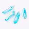Electroplated Natural Quartz Pendants, with Brass Findings, Bullets, Pointed Pendants, Platinum, Cyan, 40~65x7~15mm, Hole: 3mm