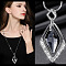 Alloy Crystal Rhinestone and Light Steel Blue Glass Pendant Long Necklaces, for Women, Silver, Rhombus, 35.04 inch(89cm)