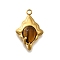 Natural Tiger Eye Pendants, 304 Stainless Steel Rhombus Charms, Real 18K Gold Plated, 21x14x4.5mm, Hole: 2mm