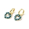 Heart Real 18K Gold Plated Brass Dangle Hoop Earrings, with Cubic Zirconia and Enamel, Teal, 21.5x11.5mm