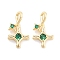 Brass with Cubic Zirconia Pendants, Cadmium Free & Nickel Free & Lead Free, Star, Green, Real 18K Gold Plated, 16x9x5mm, Hole: 3.2x2mm