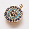 Brass Cubic Zirconia Charms, Flat Round, Golden, 11x9x2.5mm, Hole: 1mm