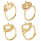4Pcs 4 Style Brass Cubic Zirconia Adjustable Solitaire Ring Components, 4 Claw Prong Ring Settings, Oval, Long-Lasting Plated, Cadmium Free & Lead Free, Golden, Inner Diameter: 17.1~18.5mm, Tray: Tray: 10~16.5x8~16mm, 1Pcs/style