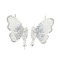 Brass with Enamel with Cubic Zirconia with Crystal Stud Earring with 925 Sterling Silver Pins, Cadmium Free & Nickel Free & Lead Free, Butterfly, 925 Sterling Silver Plated, 28x14.5mm