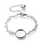 Tarnish Resistant 304 Stainless Steel Bracelet Making, with Lobster Claw Clasps, Dolphin Link Chains and Flat Round Cabochon Settings, Stainless Steel Color, Tray: 12mm, 5-3/4 inch(14.6cm)