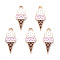Alloy Enamel Pendants, Cadmium Free & Lead Free, Light Gold, Ice Cream, Pink, 23x10x1.5mm, Hole: 1.8mm