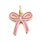 Brass Enamel Charms, with Jump Ring, Rack Plating, Lead Free & Cadmium Free, Long-Lasting Plated, Bowknot Charm, Real 18K Gold Plated, Hot Pink, 11.5x11.5x2mm, Hole: 3.4mm