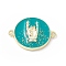 Rack Plating Brass Enamel Connector Charms, Flat Round Links with Gesture Pattern, Long-Lasting Plated, Lead Free & Cadmium Free, Real 18K Gold Plated, with Glitter Powder, Turquoise, 17x22x4mm, Hole: 1.6mm