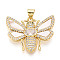 Brass Micro Pave Clear Cubic Zirconia Pendants, Cadmium Free & Lead Free, with Shell, Bees, Real 18K Gold Plated, 21.5x27x4mm, Hole: 3.5mm