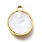 304 Stainless Steel Flat Round Charms, with Plastic Imitation Shell, Golden, Ion Plating(IP), White, 9.5x8x1.5mm, Hole: 1mm