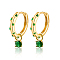 Flat Round S925 Sterling Silver Hoop Earrings, with Cubic Zirconia, Golden, Green, 17x3x14mm