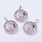 Natural Rose Quartz Pendants, with Brass Findings, Flat Round with Sun & Moon, Platinum, 31x27.5x8mm, Hole: 5x7mm