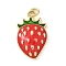 Brass Enamel Pendants, with Jump Ring, Lead Free & Cadmium Free, Long-Lasting Plated, Rack Plating, Real 18K Gold Plated, Strawberry, 24x14.5x4.5mm, Hole: 3.4mm