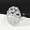 Brass Micro Pave Cubic Zirconia Adjustable Cuff Rings for Women, Oval with Flower, Rack Plating, Cadmium Free & Lead Free, Long-Lasting Plated, Platinum, Inner Diameter: Adjustable