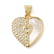 Brass & Shell & Clear Cubic Zirconia Pendants, Cadmium Free & Lead Free, Heart, Real 18K Gold Plated, 16.5x15.5x2.5mm, Hole: 3.5x4mm