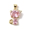 Brass Micro Pave Cubic Zirconia Pendants, Cat Shape Charms, Lead Free & Cadmium Free, Long-Lasting Plated, Real 18K Gold Plated, Rack Plating, Pink, 17.5x11x7.5mm, Hole: 4x3.5mm
