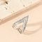 Fashionable V-shape Alloy Crystal Rhinestone Finger Rings for Women, Silver, US Size 8(18.1mm)