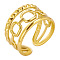 Vintage Hollow Stainless Steel French Style Cuff Rings for Women, Golden, 12mm, Inner Diameter: 17mm