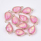 Epoxy Resin Links Connectors, with Brass Findings, Imitation Opal Style, Teardrop, Cadmium Free & Lead Free, Golden, Hot Pink, 21~22x11~12x6~7mm, Hole: 1.5mm