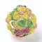 Handmade Lampwork Beads, Rondelle with Flower, Bumpy, Yellow, 14~15x12~13mm, Hole: 1.5~1.8mm