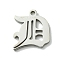 Non-Tarnish 201 Stainless Steel Pendants, Stainless Steel Color, Old Initial Letters Charms, Letter D, 17.5x16x1.6mm, Hole: 1.8mm