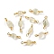 Natural Prehnite Links Connectors, with Golden Copper Wire, Cadmium Free & Lead Free, Chip, 13~19x3.5~8mm, Hole: 1.5mm