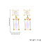 Cubic Zirconia Rectangle Dangle Stud Earrings, 304 Stainless Steel Earrings, Golden, 20.5x7.5mm