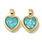 Rack Plating Brass Pendants, with Resin Imitation Opall & Glitter, Long-Lasting Plated, Lead Free & Cadmium Free, Heart, Real 18K Gold Plated, 13x11.5x4.5mm, Hole: 4x2mm