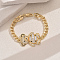 Brass Micro Pave Cubic Zirconia Link Bracelets, Cuban Link Chain Jewelry for Women, Bear, with Alloy Findings, Golden, White, Inner Diameter: 7-7/8 inch(20cm)