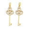 Brass Micro Pave Clear Cubic Zirconia Pendants, Cadmium Free & Nickel Free & Lead Free, Key, Real 18K Gold Plated, 29.5x11x2mm, Hole: 2.5x4mm