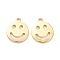 Brass Pendants, Long-Lasting Plated, Flat Round with Smiling Face, Real 14K Gold Plated, 13x11x1mm, Hole: 1.2mm