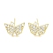 Brass Micro Pave Clear Cubic Zirconia Studs Earring for Women, Butterfly, Real 18K Gold Plated, 10x12mm