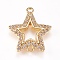 Brass Micro Pave Cubic Zirconia Links, Star, Clear, Golden, 16x15x2mm, Hole: 1mm