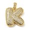 Brass Micro Pave Cubic Zirconia Pendants, Cadmium Free & Lead Free, Long-Lasting Plated, Real 18K Gold Plated, Letter K, 20x19x5.5mm, Hole: 4.5x3mm