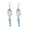 Handmade Glass Seed Beads Pendants Dangle Earrings, Jellyfish, Platinum, Alice Blue, 8.4x2.2cm