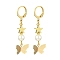 Shell Pearl & Brass Leverback Earrings, with 304 Stainless Steel Earring Hooks, Butterfly, Golden, 46x13mm