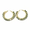 Natural Green Spot Jasper Beaded Hoop Earrings for Women, Real 18K Gold Plated Wire Wrap Big Circle Hoop Earrings, 47~49x51~52x6~6.6mm, Pin: 1.4x0.4mm