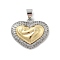 Brass Micro Pave Cubic Zirconia Pendants, Heart with Pattern, Rack Plating, Long-Lasting Plated, Cadmium Free & Lead Free, Real 18K Gold Plated & Platinum, Palm, 18~19x22x7~8mm, Hole: 4x3mm