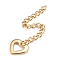 304 Stainless Steel Chain Extender, Curb Chain, with 202 Stainless Steel Charms, Hollow Heart, Golden, 59~62mm, Link: 3.7x3x0.5mm, Heart: 9.5x11x1mm