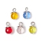 5Pcs Transparent Glass Pendants, Round Charms, with Iron Loop, Mixed Color, 13.5x8mm, Hole: 2.5mm