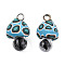 Handmade Polymer Clay Pendants, with Lampwork and Platinum Plated Iron Loop, Mushroom, Black, 24~29x15~17x15~17mm, Hole: 2~3mm