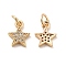 Rack Plating Brass Micro Pave Cubic Zirconia Charms, Long-Lasting Plated, Cadmium Free & Lead Free, with Jump Ring, Star Charm, Real 14K Gold Plated, 13x10x2mm, Hole: 4mm