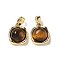 Natural Tiger Eye Square Charms, with Brass Settings, Real 18K Gold Plated, 13x10.5x6mm, Hole: 4x3mm