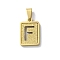 304 Stainless Steel Alphabet Pendants, Real 18K Gold Plated, Rectangle Charm, Letter F, 17.5x12x2mm, Hole: 7.5x3.5mm